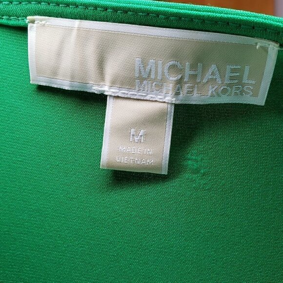 Michael Kors Spring Green Faux Wrap Stretchy Dress With Gold Detailing - Picture 3 of 5